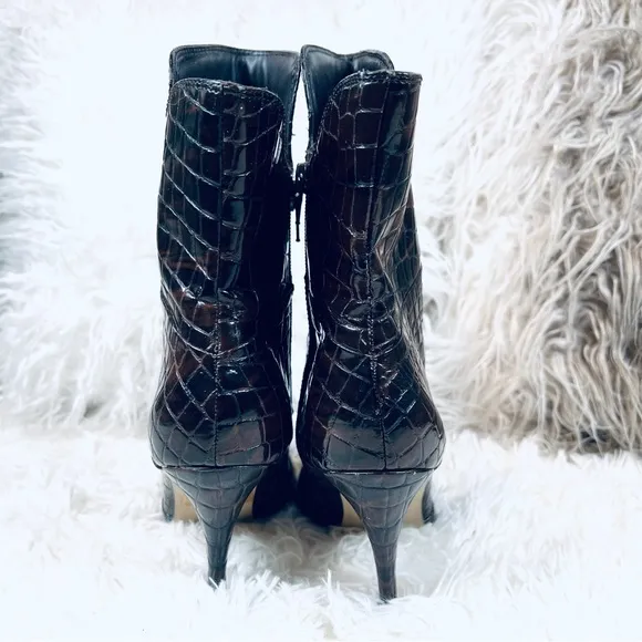 Faux Leather Ankle Bootie High Heeled Boots