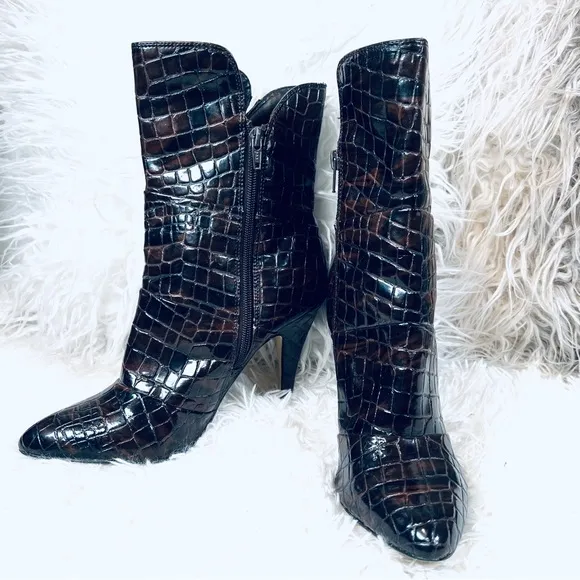 Faux Leather Ankle Bootie High Heeled Boots