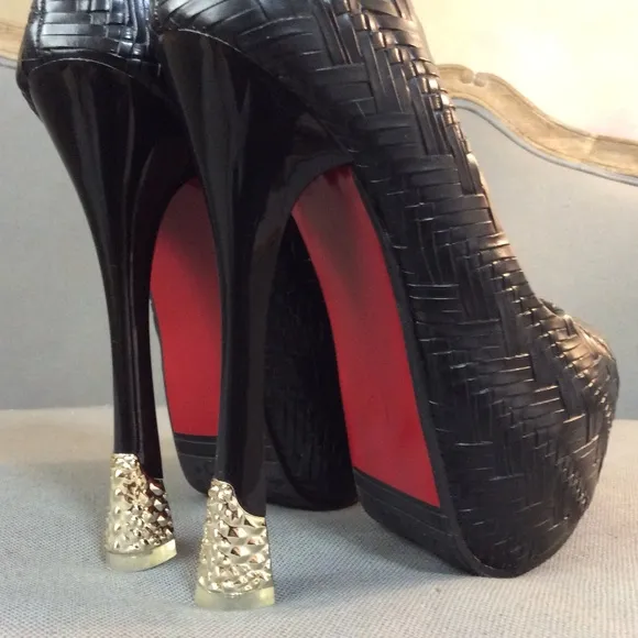 Faux leather platform stiletto heels, like new!