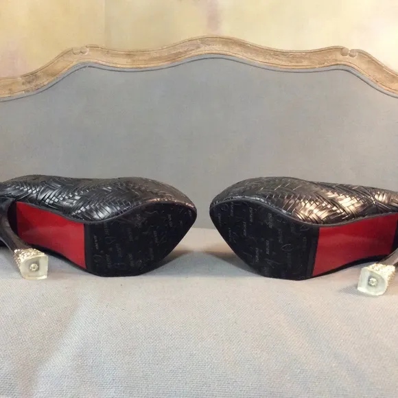 Faux leather platform stiletto heels, like new!