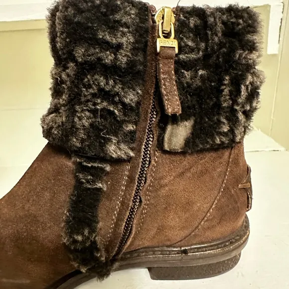Fendi Zucca FF Logo Suede Combat Boots Size 5.5 (Euro 36.5)