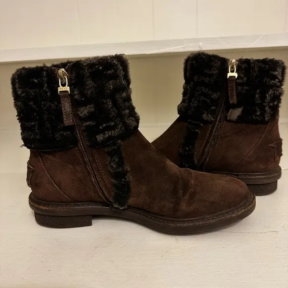 Fendi Zucca FF Logo Suede Combat Boots Size 5.5 (Euro 36.5)
