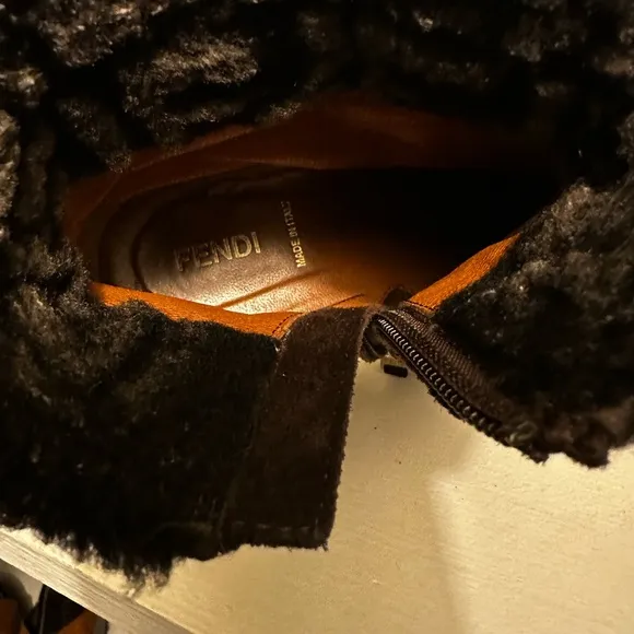Fendi Zucca FF Logo Suede Combat Boots Size 5.5 (Euro 36.5)
