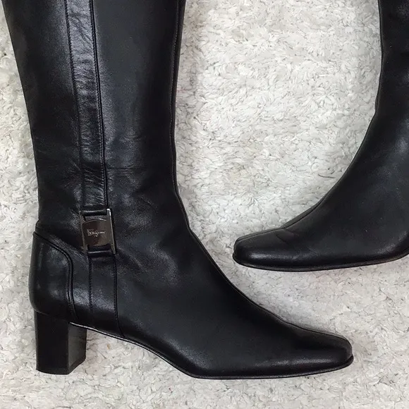 Ferragamo black leather tall boots