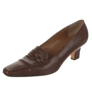 Ferragamo Brown Miista Leather Embossed Pumps Heels Size 9