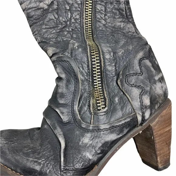FEUD Britannia Free People Leather Zip Knee High Distressed Heeled Boots Size38