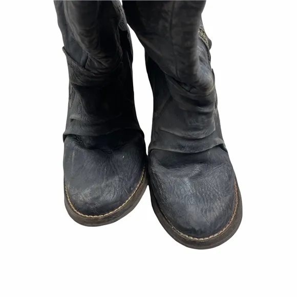 FEUD Britannia Free People Leather Zip Knee High Distressed Heeled Boots Size38