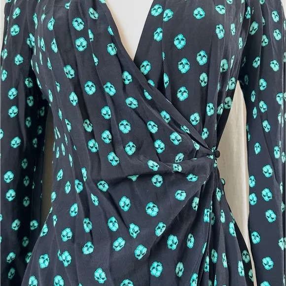 Floral Teal Wrap Dress – Flirty Black Mini with Long Sleeves