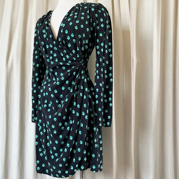 Floral Teal Wrap Dress – Flirty Black Mini with Long Sleeves