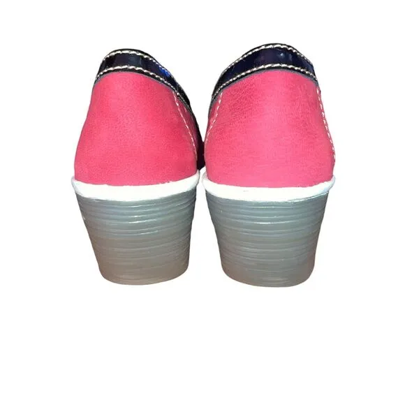Fly London 37/6.5 7 Yobe Red Perforated Wedge Heels Shoes