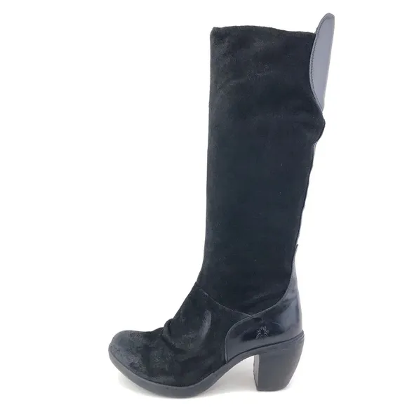 Fly London Black Leather Knee High Tall Boots EUR 37