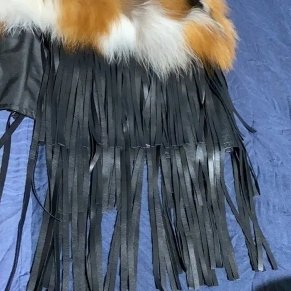 🎊Fox Fur Vest with Faux Leather Fringes🎊