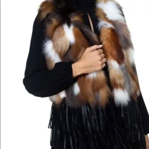 🎊Fox Fur Vest with Faux Leather Fringes🎊