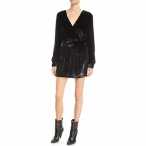 Frame Metallic Velvet Dress - Noir