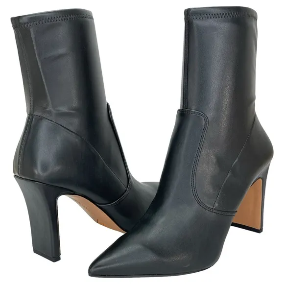 Franco Sarto Avana Black Faux Leather Womens Sock Ankle Boots Size 8.5M