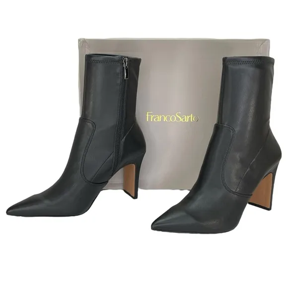 Franco Sarto Avana Black Faux Leather Womens Sock Ankle Boots Size 8.5M