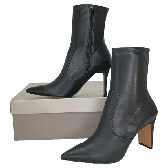 Franco Sarto Avana Black Faux Leather Womens Sock Ankle Boots Size 8.5M