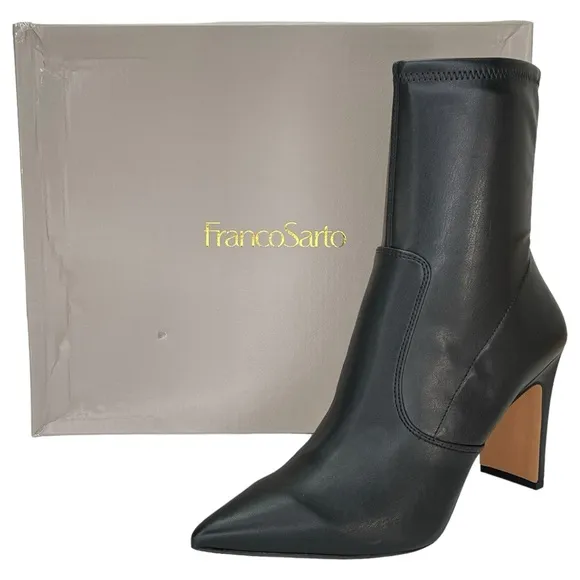 Franco Sarto Avana Black Faux Leather Womens Sock Ankle Boots Size 8.5M