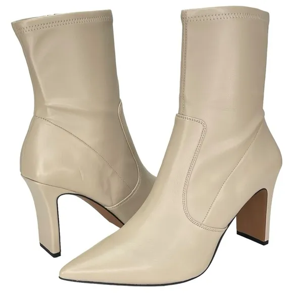 Franco Sarto Avana Cream Faux Leather Womens Sock Ankle Boots Size 9.5M