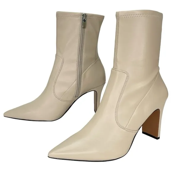 Franco Sarto Avana Cream Faux Leather Womens Sock Ankle Boots Size 9.5M