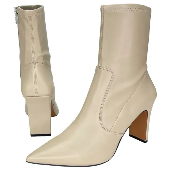 Franco Sarto Avana Cream Faux Leather Womens Sock Ankle Boots Size 9.5M