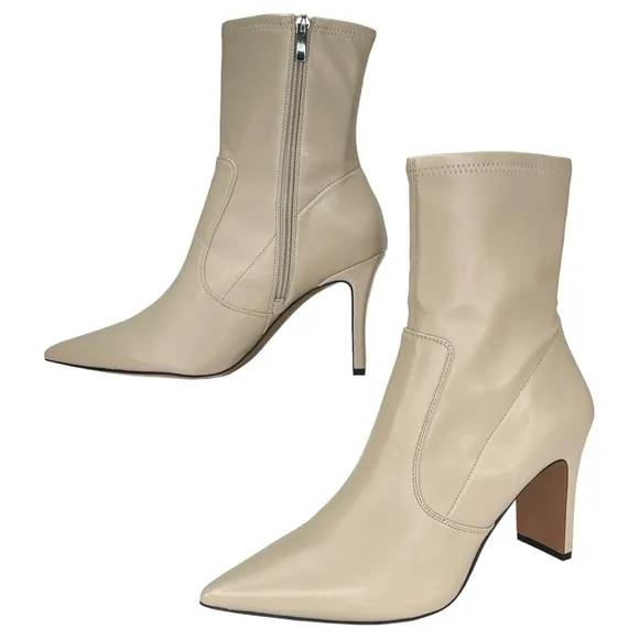 Franco Sarto Avana Cream Faux Leather Womens Sock Ankle Boots Size 9.5M