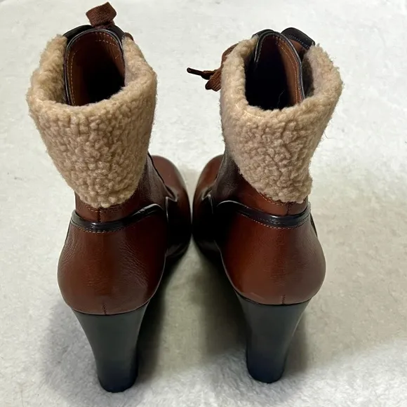 Franco Sarto Brown Leather Sherpa Waverly Wedge Boots - 9.5