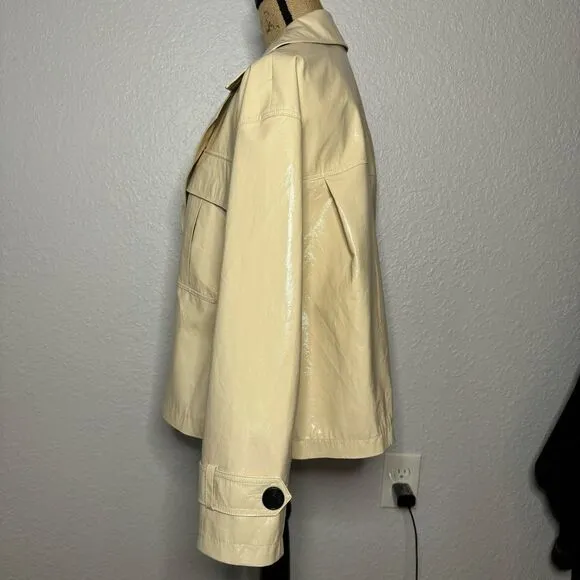 Frankie Shop Size S Cream Faux Leather PVC Jacket Boxy Oversized Button Front