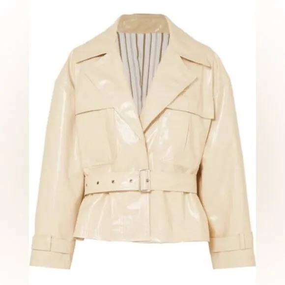 Frankie Shop Size S Cream Faux Leather PVC Jacket Boxy Oversized Button Front