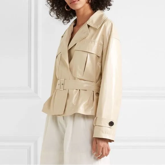 Frankie Shop Size S Cream Faux Leather PVC Jacket Boxy Oversized Button Front