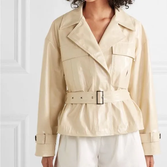 Frankie Shop Size S Cream Faux Leather PVC Jacket Boxy Oversized Button Front