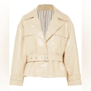 Frankie Shop Size S Cream Faux Leather PVC Jacket Boxy Oversized Button Front