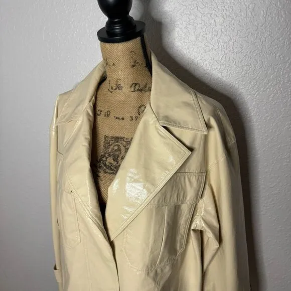 Frankie Shop Size S Cream Faux Leather PVC Jacket Boxy Oversized Button Front