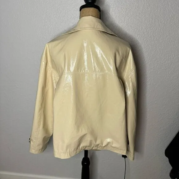 Frankie Shop Size S Cream Faux Leather PVC Jacket Boxy Oversized Button Front