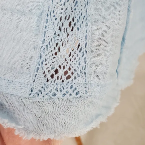 Free People Angele Gauzy Mini Dress Boho Summer Blue Oversized Puff Sleeve XS