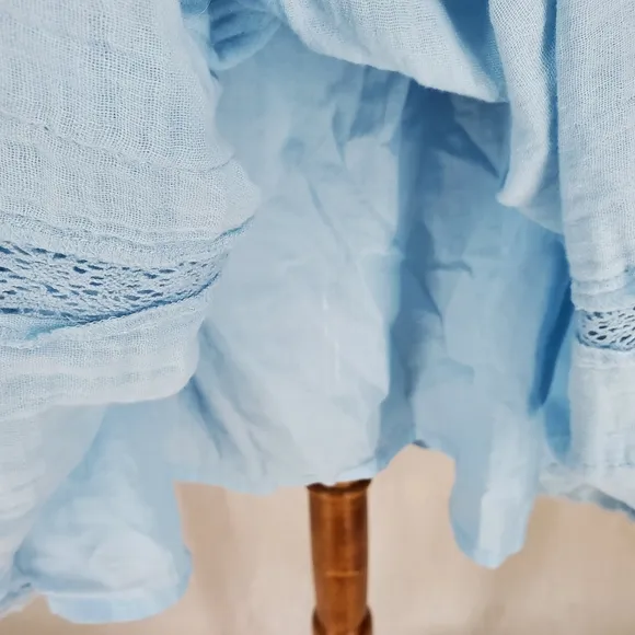 Free People Angele Gauzy Mini Dress Boho Summer Blue Oversized Puff Sleeve XS