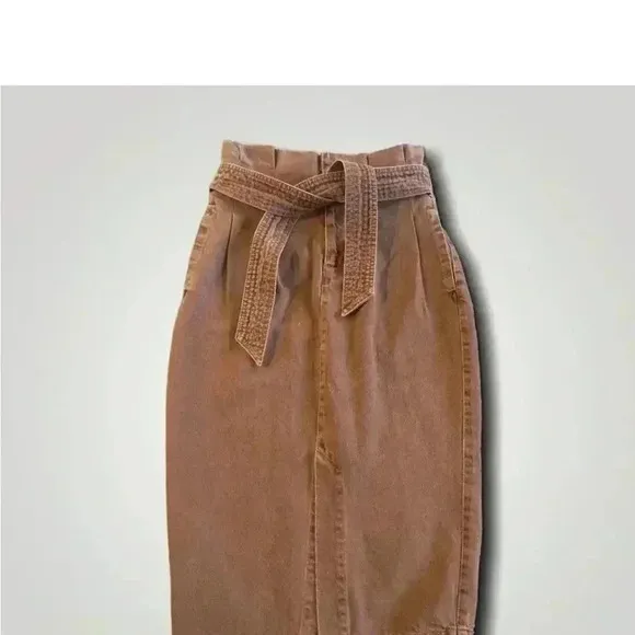 🆕Free People Belted Denim Midi Skirt Size 25