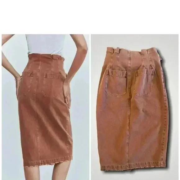 🆕Free People Belted Denim Midi Skirt Size 25