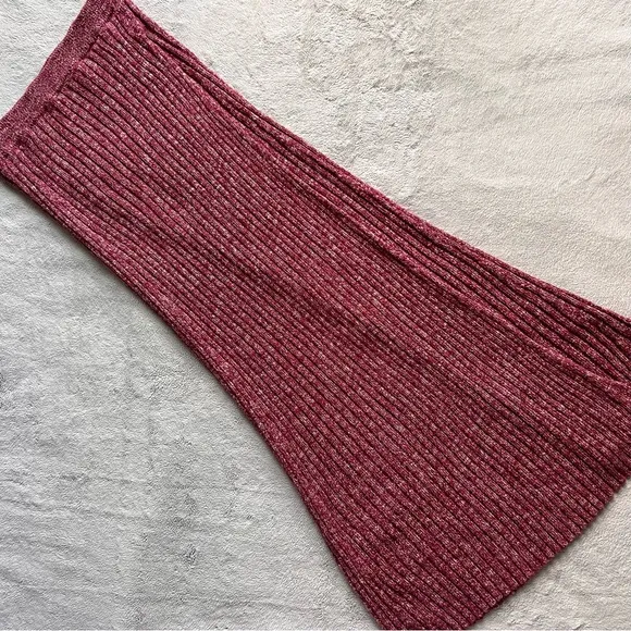 Free People Better Days Ribbed Knit Midi Pull-On Stretchy Sweater Skirt Maroon