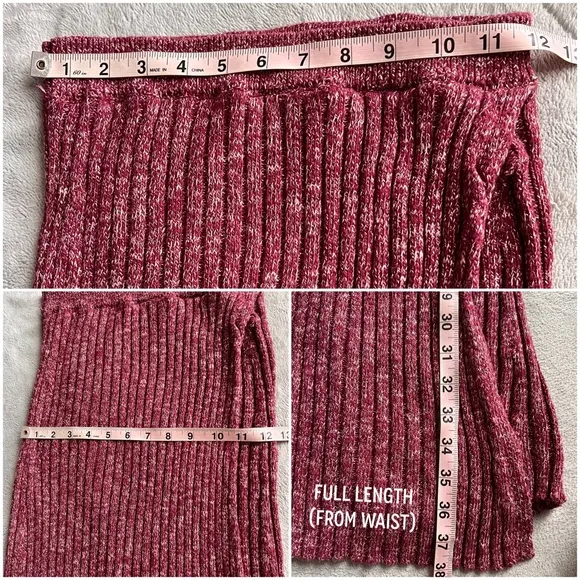 Free People Better Days Ribbed Knit Midi Pull-On Stretchy Sweater Skirt Maroon