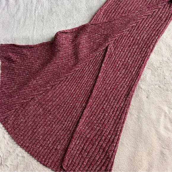 Free People Better Days Ribbed Knit Midi Pull-On Stretchy Sweater Skirt Maroon
