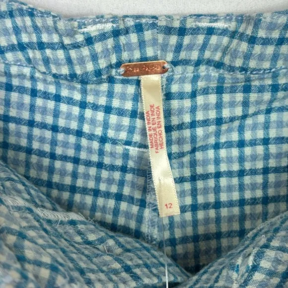 Free People Checked Out Plaid Brief In Blue Combo Plaid Shorts Size 12 Women's‎