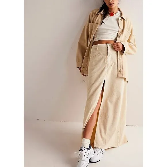 FREE PEOPLE Come As You Are Cord Maxi Skirt / Beechwood NEW!