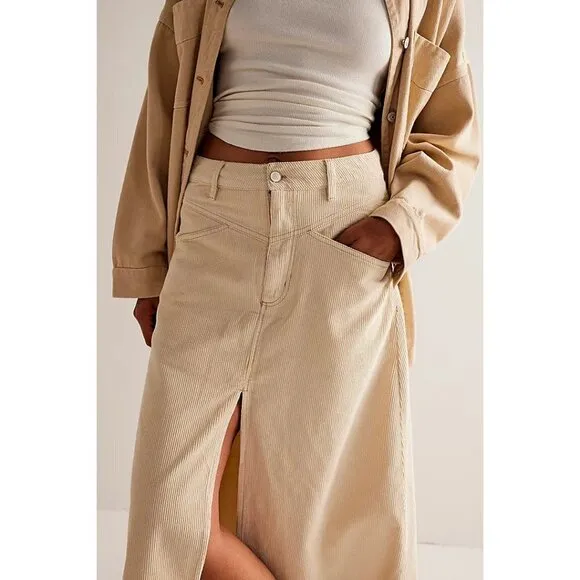 FREE PEOPLE Come As You Are Cord Maxi Skirt / Beechwood NEW!