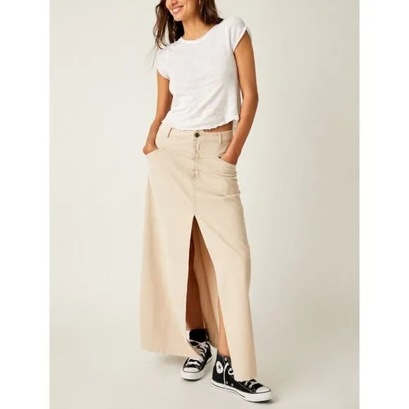 FREE PEOPLE Come As You Are Cord Maxi Skirt / Beechwood NEW!