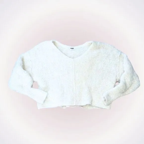 Free People cream soft knit v-neck sweater | Sz S