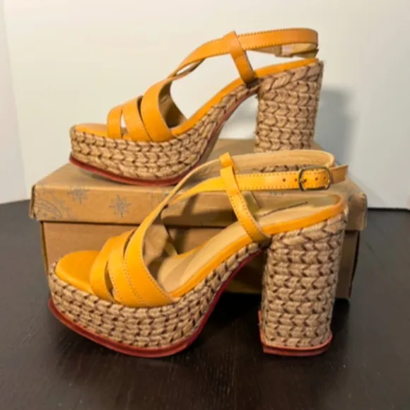 Free People Fahn Jute Platform Strappy Sandal Heels Tan Size 9