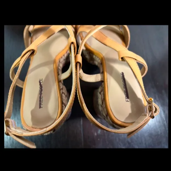 Free People Fahn Jute Platform Strappy Sandal Heels Tan Size 9