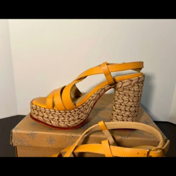 Free People Fahn Jute Platform Strappy Sandal Heels Tan Size 9
