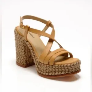 Free People Fahn Jute Platform Strappy Sandal Heels Tan Size 9